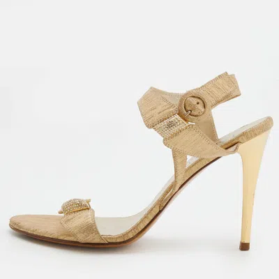Loriblu Metallic Gold Leather Crystal Embellished Ankle Strap Sandals