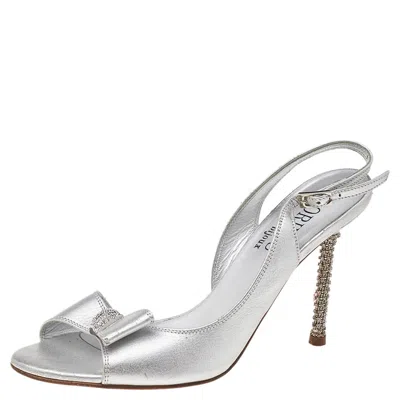 Loriblu Metallic Silver Leather Crystal Embellished Ankle Strap Sandals In Multi