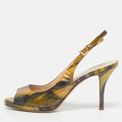 Loriblu Multicolor Patent Leather Peep Toe Slingback Pumps In Brown