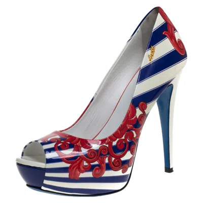 Loriblu Multicolor Print Patent Leather Peep Toe Platform Pumps