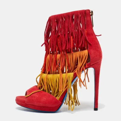 Loriblu Tri Color Suede Fringe Detailed Ankle Strap Sandals In Multi