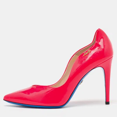 Pre-owned Loriblu Neon Pink Patent Leather Pointed Toe Pumps Size 39