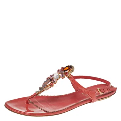 Loriblu Orange Patent Leather Crystal Embellished Ankle Strap Flat Sandals In Multi