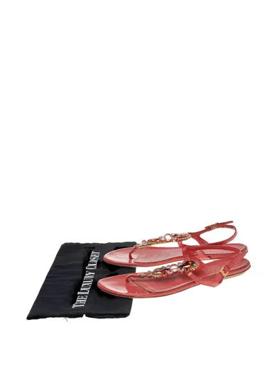 Pre-owned Loriblu Patent Leather Crystal Sandals In Orange