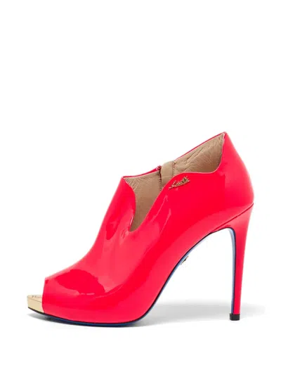 Pre-owned Loriblu Patent-leather Peep-toe Ankle Boots In Pink