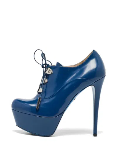 Pre-owned Loriblu Platform Lace-up Ankle Boots In Blue