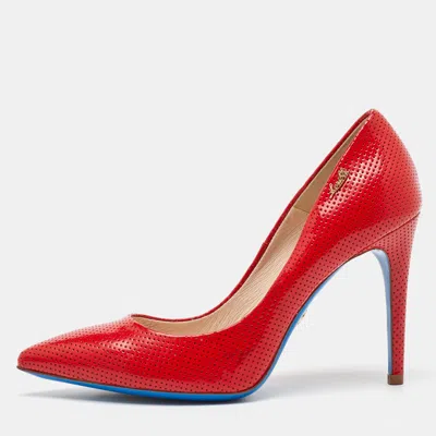 Loriblu Red Perforated Patent Leather Pointed Toe Pumps