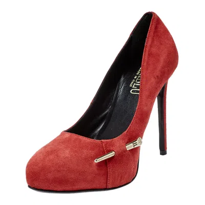 Loriblu Red Suede Crystal Embellished Platform Pumps