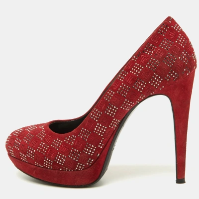 Pre-owned Loriblu Red Suede Crystal Embellished Platform Pumps Size 38