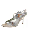 Loriblu Silver Fabric Crystal Embellished Sandals In Multi