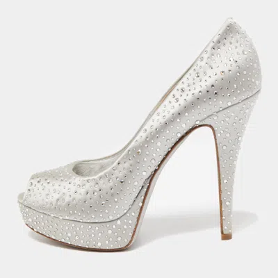 Loriblu Silver Satin Crystal Embellished Peep Toe Platform Pumps In Multi
