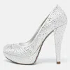 Loriblu Silver Satin Crystal Embellished Platform Pumps In Silver