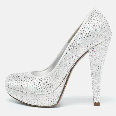Loriblu Silver Satin Crystal Embellished Platform Pumps