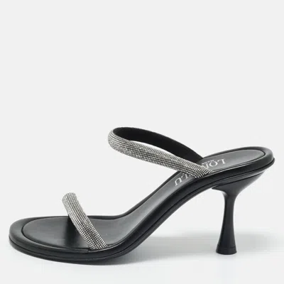 Loriblu Silver/black Crystals And Leather Dual Stiletto Heel Slide Sandals