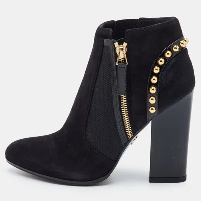 Pre-owned Loriblu Size 36 Black Suede And Calf Hair Studded Ankle Length Boots