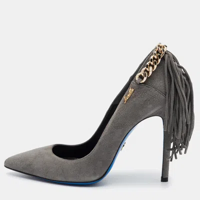 Pre-owned Loriblu Size 36 Grey Suede Chain Fringe Detail Pointed Toe Pumps In Gray