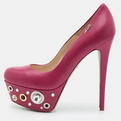Pre-owned Loriblu Size 36 Pink Leather Crystal Embellished Platform Pumps