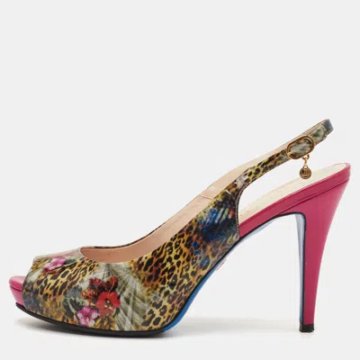 Pre-owned Loriblu Size 39 Multicolor Patent Leather Peep Toe Slingback Sandals