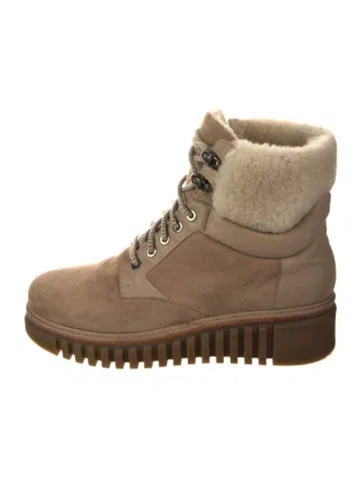 Pre-owned Loriblu Suede Combat Boots In Neutral