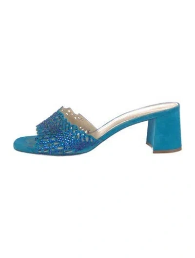 Pre-owned Loriblu Suede Slides In Blue