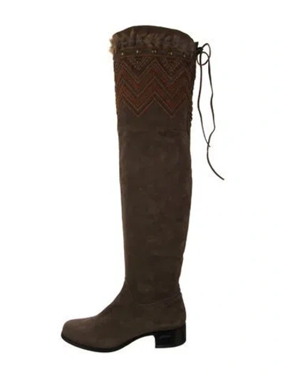 Pre-owned Loriblu Suede Whipstitch Trim Boots In Brown