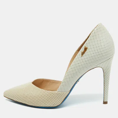 Pre-owned Loriblu Tri Color Perforated Patent Leather Pointed Toe Pumps Size 39 In Multicolor