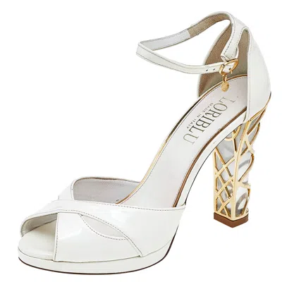 Loriblu White Patent Leather Ankle Strap Sandals