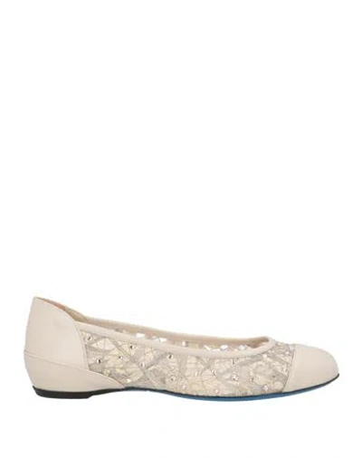 Loriblu Woman Ballet Flats Ivory Size 7.5 Calfskin, Textile Fibers In White