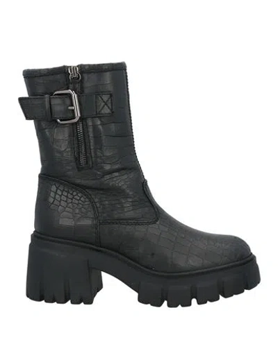 Loriblu Woman Boot Black Size 8 Leather, Shearling