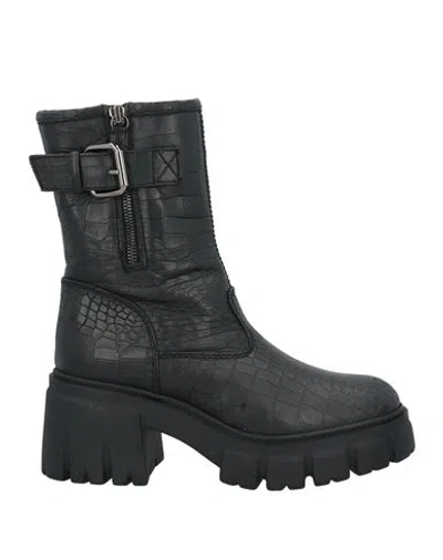 Loriblu Woman Ankle Boots Black Size 8 Calfskin, Shearling