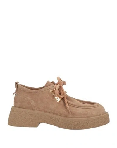 Loriblu Woman Lace-up Shoes Sand Size 7 Leather In Beige