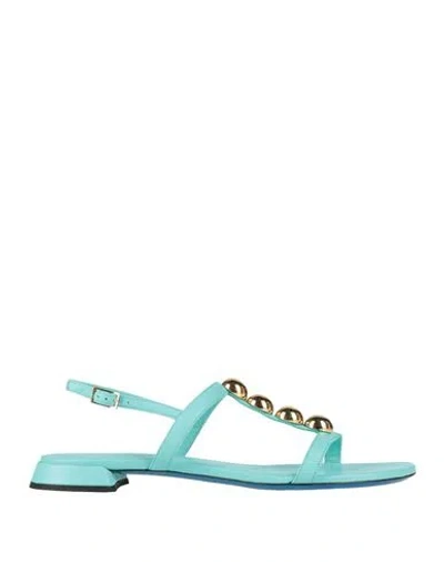 Loriblu Woman Sandals Turquoise Size 8 Leather In Blue