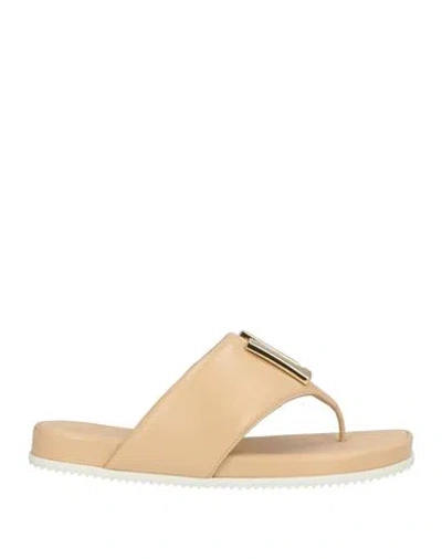 Loriblu Woman Thong Sandal Beige Size 6 Leather