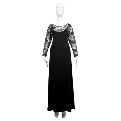 Pre-owned Loris Azzaro 1970's  Jet Back Gown With Low Lace Back In Black