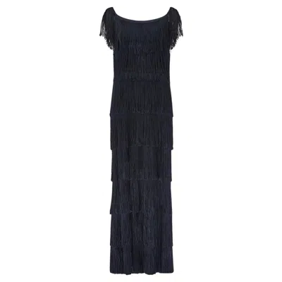 Pre-owned Loris Azzaro 1970s Documented  Black Tassel Column Dress