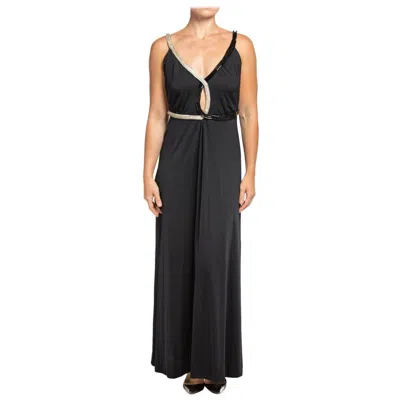 Pre-owned Loris Azzaro 1970s  Black & White Polyester Jersey Backless Gown