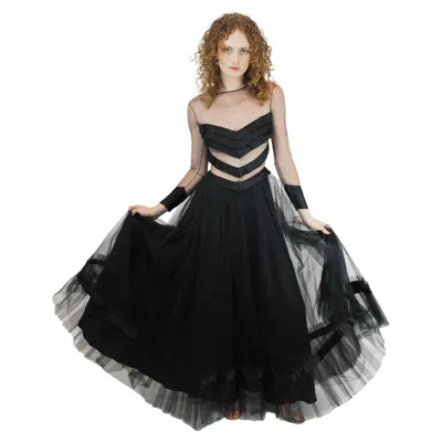 Pre-owned Loris Azzaro 1975  Black L/s Mesh Illusion Gown