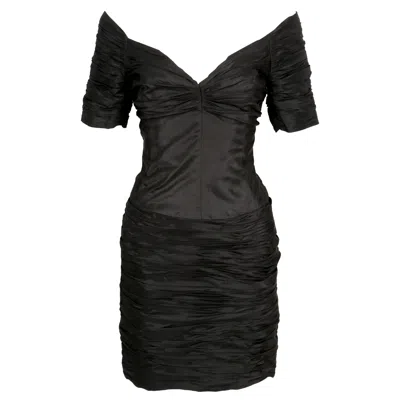 Pre-owned Loris Azzaro 1980's  Black Ruched Off The Shoulder Dress