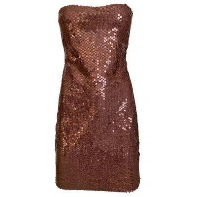 Pre-owned Loris Azzaro 1990s  Brown Sequin Strapless Cocktail Dress