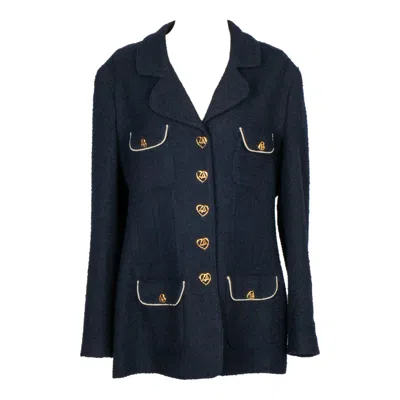 Pre-owned Loris Azzaro Azzaro Navy Blue Wool Jacket And Gold Metal Buttons