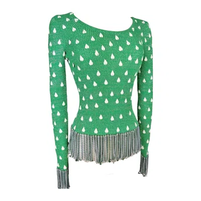 Pre-owned Loris Azzaro Chiné Wool Jumper With Lurex And Chain Fringes By  - France C. 1990 In Blue
