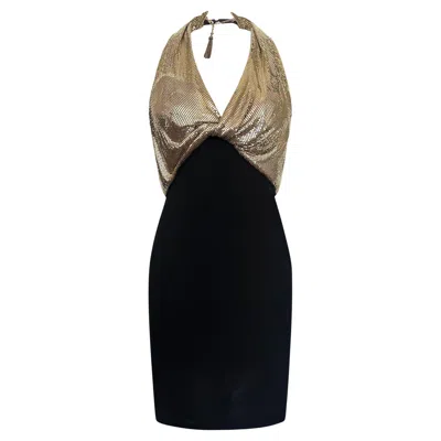 Pre-owned Loris Azzaro Gold Metal Mesh And Black Jersey Dress, F/w 1972