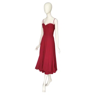 Pre-owned Loris Azzaro Paris Couture Circa 1973 Vintage Draped Bodice Red Chiffon Dress