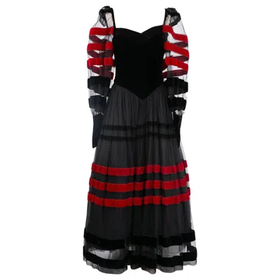Pre-owned Loris Azzaro Velvet And Tulle Dress In Black