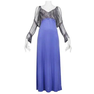 Pre-owned Loris Azzaro Vintage  Periwinkle Blue Chain Sleeve Gown