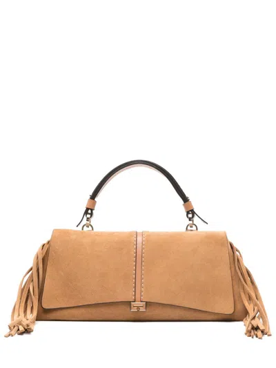 Loristella Borsa Kendal Color Cammello In Suede Con Frange