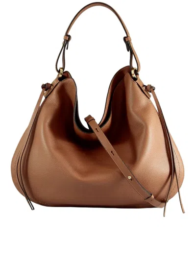 Loristella Carola Pebbled Drawstring Tote Bag In Brown