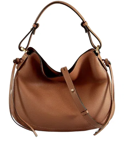 Loristella Carola Pebbled-leather Drawstring Tote Bag In Brown