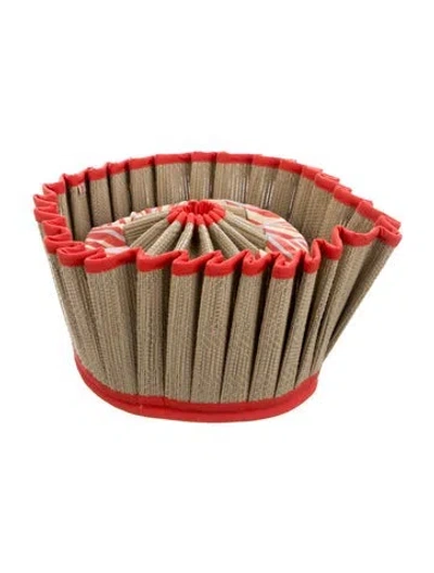 Pre-owned Lorna Murray Natural Fiber Pleated Accent Hat W/tags In Neutrals/red