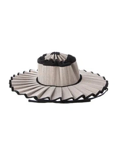Pre-owned Lorna Murray Natural Fiber Pleated Bucket Hat In Black/neutrals